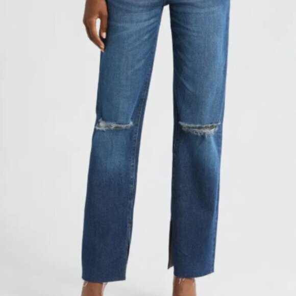 Good American Good Boy Straight Distressed Blue Jeans - Picture 8 of 8